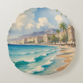 ヴィンテージスタイルコートダジュールフランスの旅行 ラウンドクッション (正面)