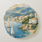 ヴィンテージスタイルコートダジュールフランスの旅行 ラウンドクッション (裏面)