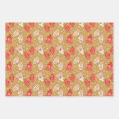 ヴィンテージスタイルゴールデンクリスマスハット&ミトン ラッピングペーパーシート (正面)