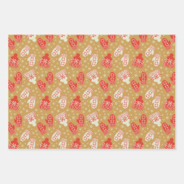 ヴィンテージスタイルゴールデンクリスマスハット&ミトン ラッピングペーパーシート