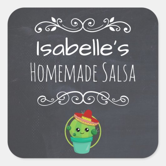 ヴィンテージスタイルサルサとサボテンでソンブレロ スクエアシール (正面)