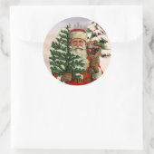 ヴィンテージスタイルサンタクロース冬の背景 ラウンドシール (バッグ)