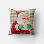 ヴィンテージスタイルサンタセージグリーンプレイドクリスマス クッション (裏面)