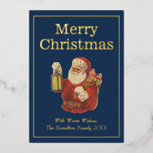ヴィンテージスタイルサンタメリークリスマス金ゴールド 箔シーズンカード (正面)