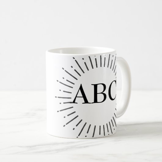 ヴィンテージスタイルサンバーストカスタムモノグラム コーヒーマグカップ (正面右)