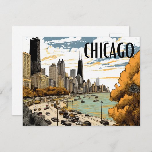 ヴィンテージスタイルシカゴハガキ ポストカード (正面/裏面)