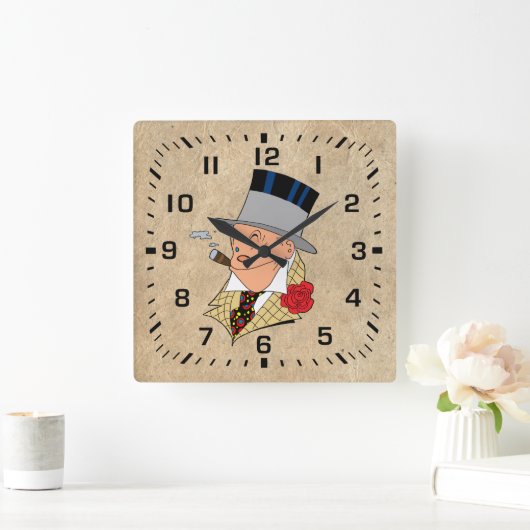 ヴィンテージスタイルシガースモーカーのラウンドウォールクロック スクエア壁時計 (ホーム)