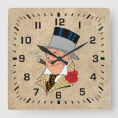 ヴィンテージスタイルシガースモーカーのラウンドウォールクロック スクエア壁時計 (正面)