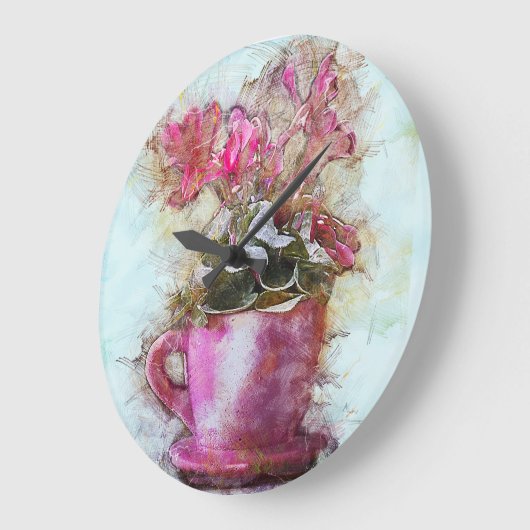 ヴィンテージスタイルシャビーシックビオレット薄紫カップソーサー ラージ壁時計 (傾斜)