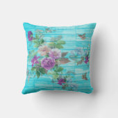 ヴィンテージスタイルシャビーシック花模様オンブルー クッション (裏面)