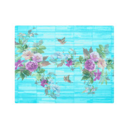 ヴィンテージスタイルシャビーシック花模様オンブルー メタルプリント