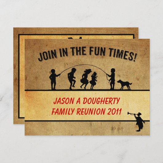 ヴィンテージスタイルジャンプロープシルエットファミリ懇親会 招待状 (正面/裏面)