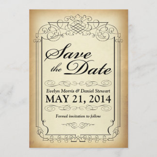 ヴィンテージスタイルスクロール日付カードの保存 セーブザデート