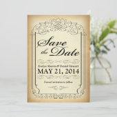 ヴィンテージスタイルスクロール日付カードの保存 セーブザデート (スタンド正面)