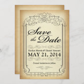 ヴィンテージスタイルスクロール日付カードの保存 セーブザデート (正面/裏面)