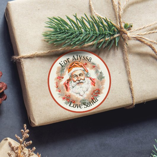 ヴィンテージスタイルスケッチソフトパステルギフトfrom Santa ラウンドシール