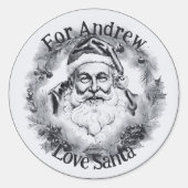 ヴィンテージスタイルスケッチ白黒from Santa ラウンドシール (正面)