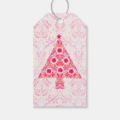 ヴィンテージスタイルスタイルクリスマスツリーギフトラベルピンク ギフトタグ (正面)