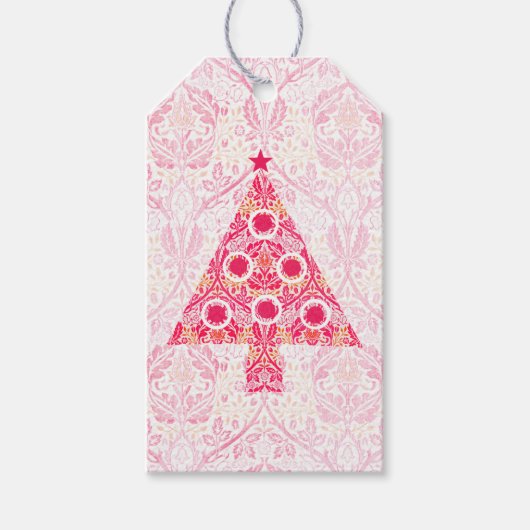 ヴィンテージスタイルスタイルクリスマスツリーギフトラベルピンク ギフトタグ (正面)