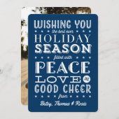 ヴィンテージスタイルスタック型ホリデーネイビーブルー シーズンカード (正面/裏面)