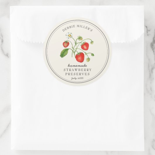 ヴィンテージスタイルストロベリーオンオフ白ジャム瓶 ラウンドシール (バッグ)