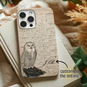 ヴィンテージスタイルスノーフクロウ紙スクリプトモノグラムの iPhone 13ケース