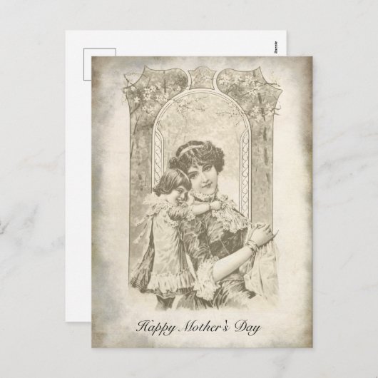 ヴィンテージスタイルセピアマザーズデイ シーズンポストカード (正面/裏面)