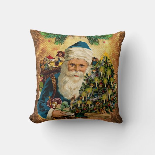 ヴィンテージスタイルセントニコラス(サンタクロース)クリスマス クッション (正面)