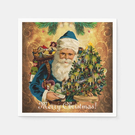 ヴィンテージスタイルセントニコラス(サンタクロース)クリスマス スタンダードカクテルナプキン (正面)