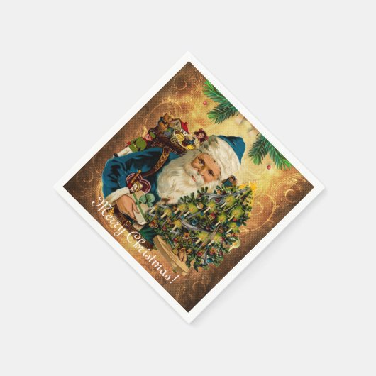 ヴィンテージスタイルセントニコラス(サンタクロース)クリスマス スタンダードカクテルナプキン (角)