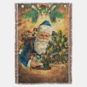 ヴィンテージスタイルセントニコラス(サンタクロース)クリスマス スローブランケット (正面縦)