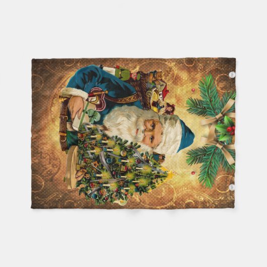 ヴィンテージスタイルセントニコラス(サンタクロース)クリスマス フリースブランケット (正面(横))