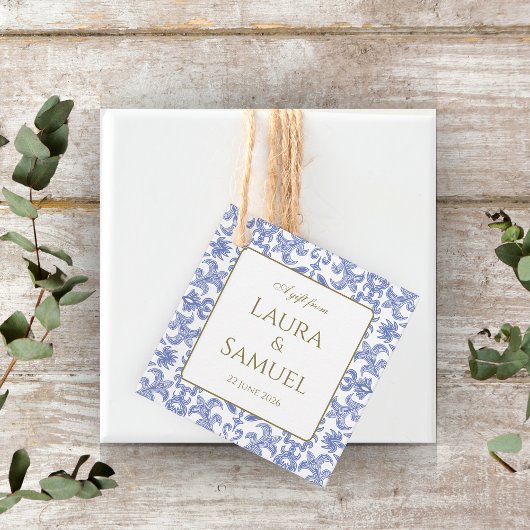 ヴィンテージスタイルダスティブルーパターン（の模様が）ある フェイバータグ