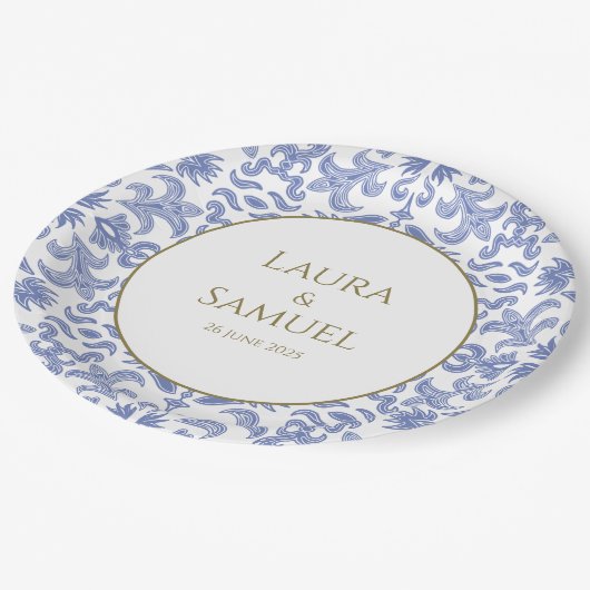 ヴィンテージスタイルダスティーパターン（の模様が）あるブ結婚ルー ペーパープレート (アングル)