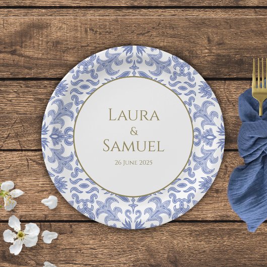 ヴィンテージスタイルダスティーパターン（の模様が）あるブ結婚ルー ペーパープレート