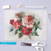 ヴィンテージスタイルダークライトレッド&ピンクローズ 薄葉紙 (クラフト)