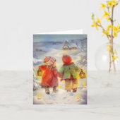 ヴィンテージスタイルチルドレン歩くインザスノー カード (黄色い花)