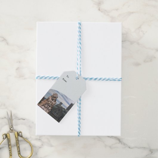 ヴィンテージスタイルツリーと教会ギフトラベル ギフトタグ (より糸付き)