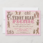 ヴィンテージスタイルテディベアピクニック招待状 – ピンク 招待状 (正面)