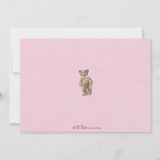 ヴィンテージスタイルテディベアピクニック招待状 – ピンク 招待状 (裏面)