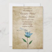 ヴィンテージスタイルトンボとブルーフラワー結婚ズ 招待状 (正面)