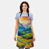 ヴィンテージスタイルドロミテスイタリアアート エプロン (着用した状態)