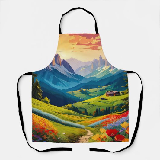 ヴィンテージスタイルドロミテスイタリアアート エプロン (正面)