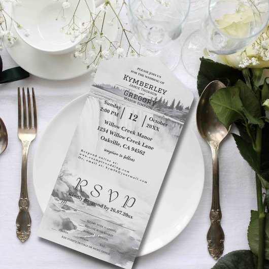 ヴィンテージスタイルナイアガラ秋白黒電子メール オールインワン招待状