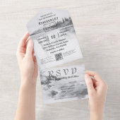 ヴィンテージスタイルナイアガラ秋白黒QRコード オールインワン招待状 (貼ってはがせる)