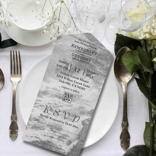 ヴィンテージスタイルナイアガラ秋白黒QRコード オールインワン招待状