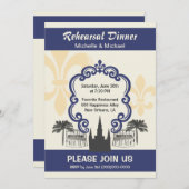 ヴィンテージスタイルニューオーリンズ結婚イベントブルー 招待状 (正面/裏面)