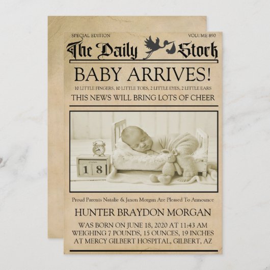 ヴィンテージスタイルニュースレターの生誕発表 招待状 (正面/裏面)