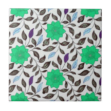 ヴィンテージスタイルネオミント中国ポピーフローラルパターン