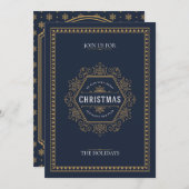 ヴィンテージスタイルネービーブエレガントルークリスマスパーティー 招待状